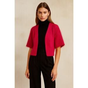 Part Two Diamina Short Sleeve Open Front Knit Cardigan Hot Pink Women's Size L
